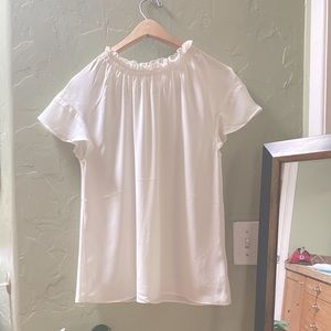 Express brand, white flowy blouse.Ruffle neck.